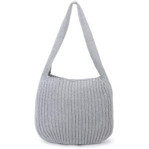 Women's Grey Shoulder Handbags Crocheted Bags Large Knit Bag Tote Bag